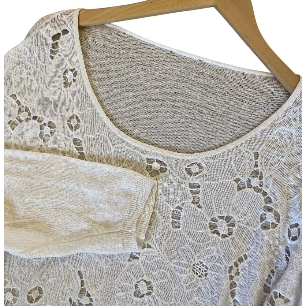 Womens Linen Blend Pullover Sweater Size 3X (READ) White Coastal Floral Cut-Outs